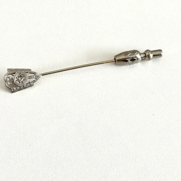 Antique 14K Solid Gold & Platinum Face Diamond Stick Pin 2.5" - Picture 13 of 15